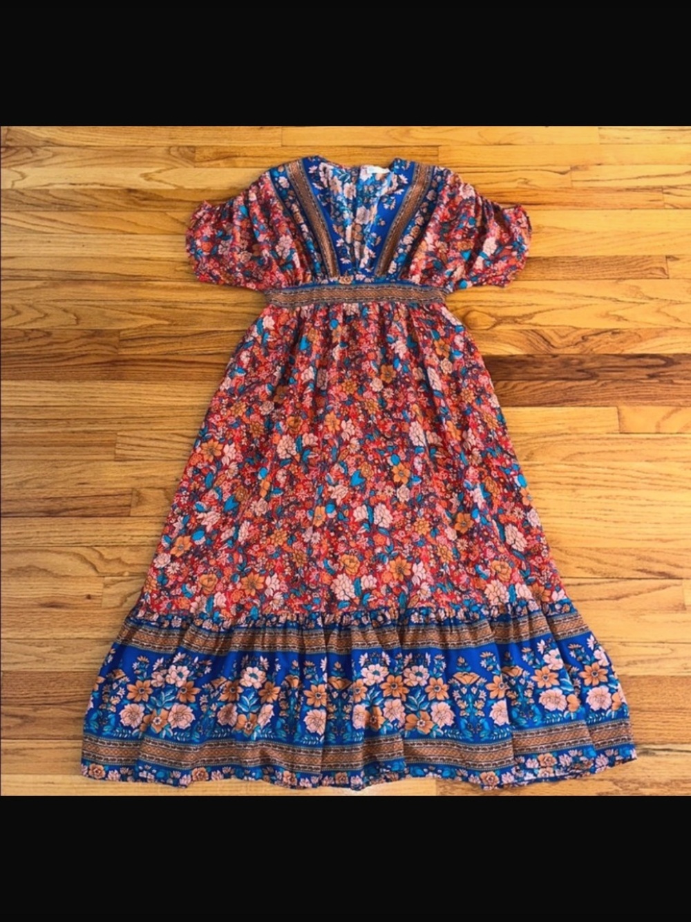 Floral Boho Maxi Dress in Red and Blue
